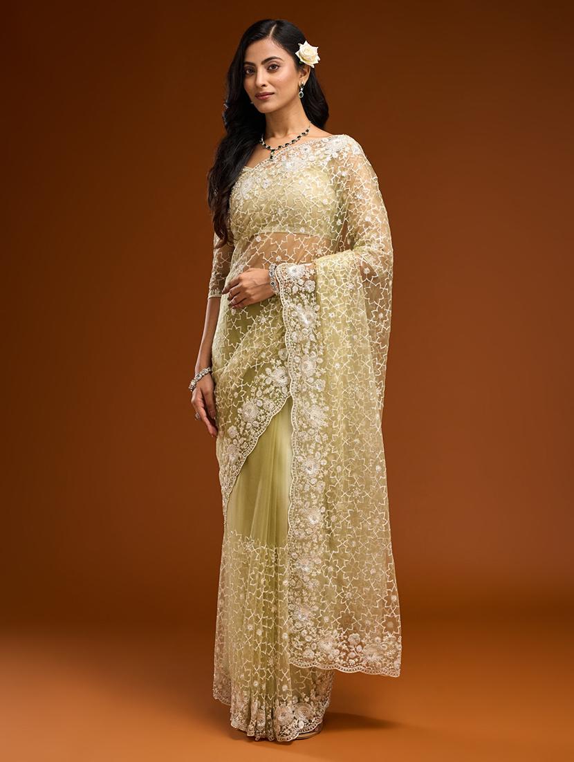 women solid with work embroidered saree with blouse - 21949603 - Standard Image - 1
