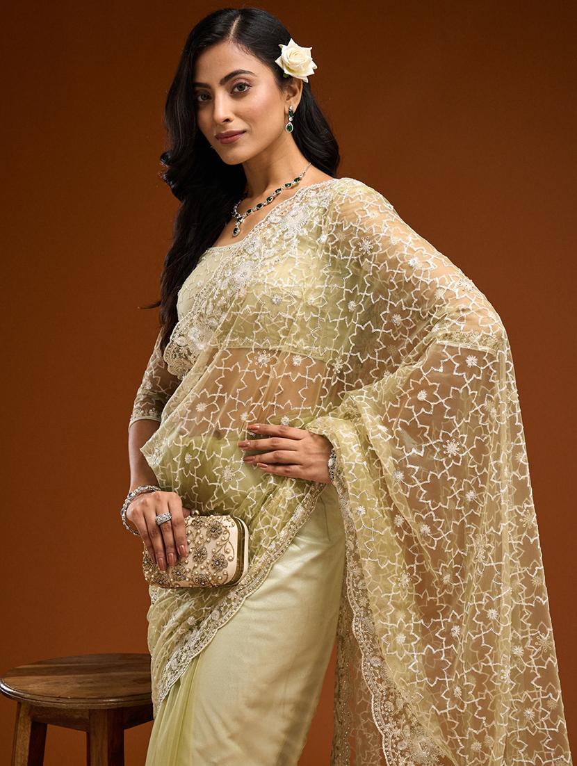 women solid with work embroidered saree with blouse - 21949603 - Standard Image - 4