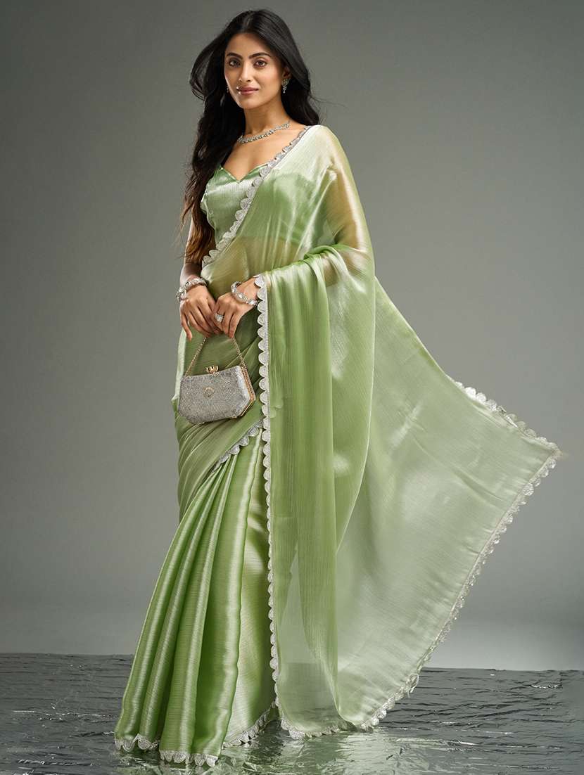 women solid embellished bordered saree with blouse - 21949604 -  Standard Image - 1