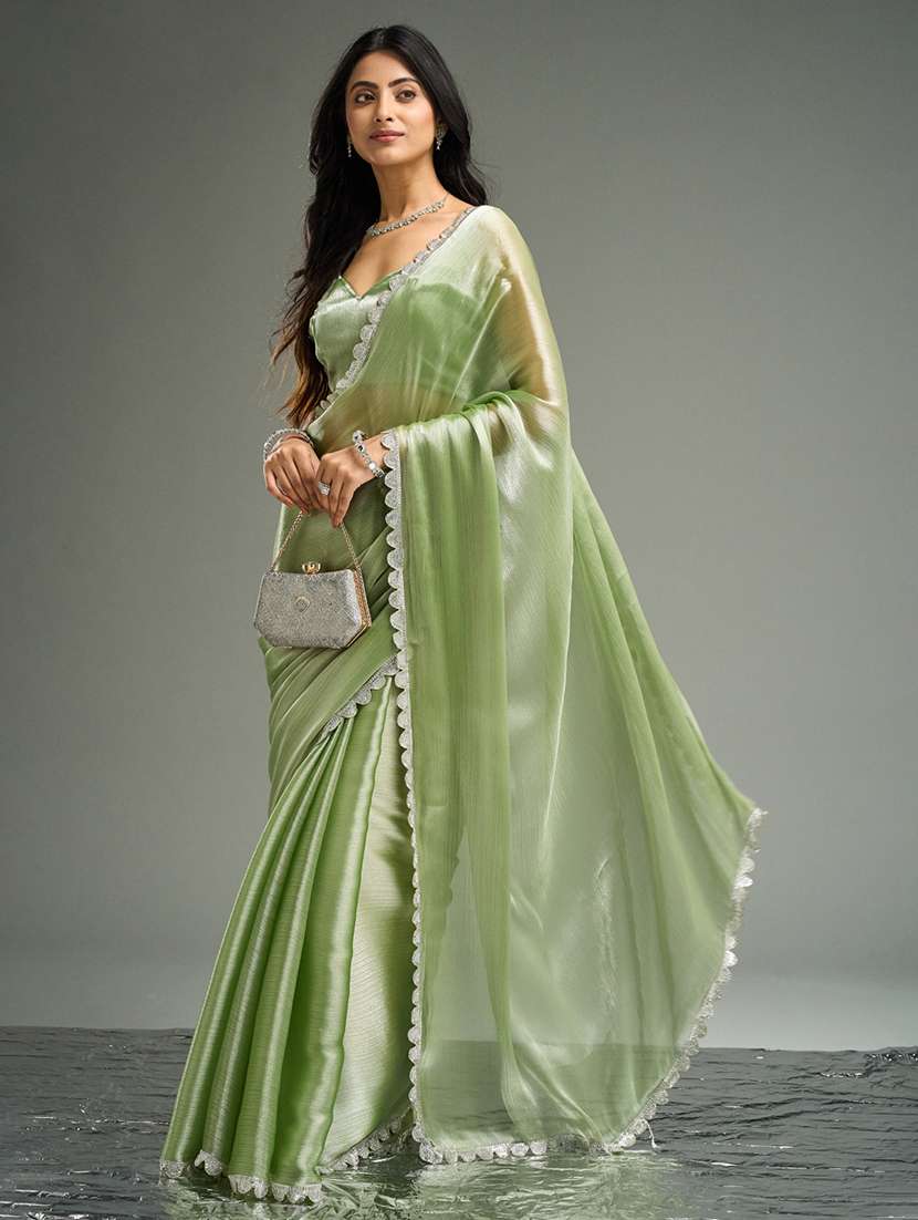 women solid embellished bordered saree with blouse - 21949604 -  Standard Image - 4