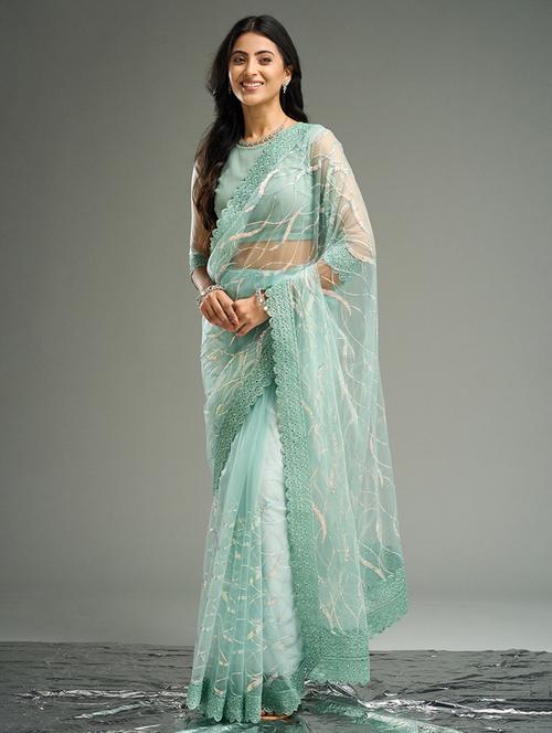 women solid with work embellished saree with blouse - 21949605 -  Standard Image - 0
