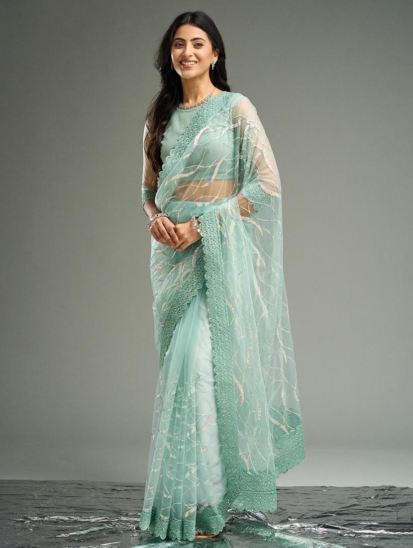 women solid with work embellished saree with blouse - 21949605 -  Zoom Image - 0