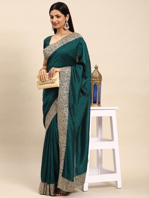 women solid with bordered saree with blouse - 21949607 - Standard Image - 0