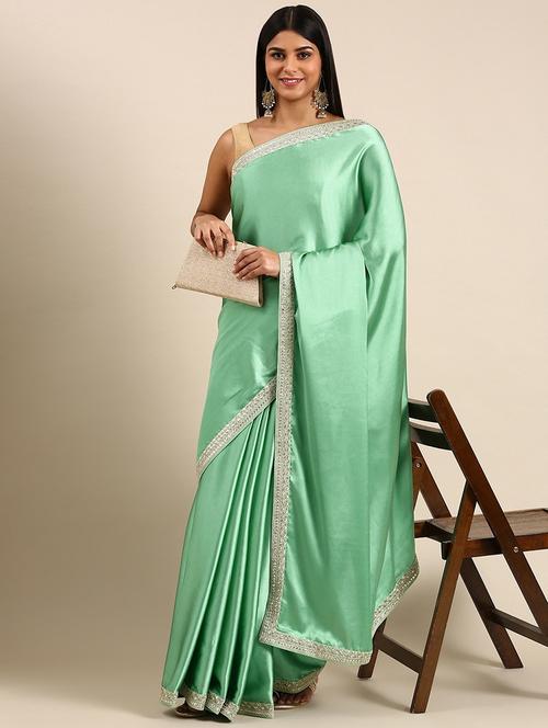 women solid with bordered saree with blouse - 21949610 - Standard Image - 0