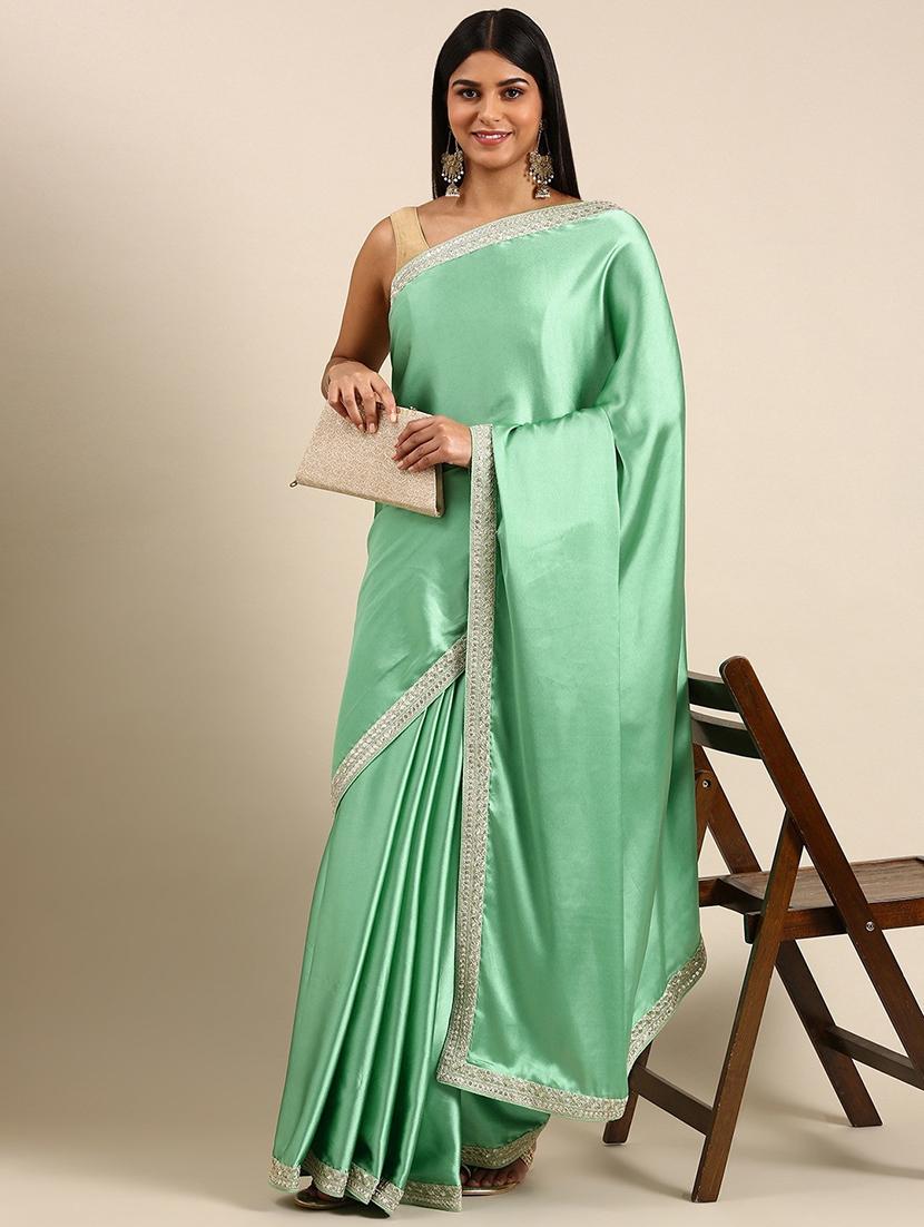 women solid with bordered saree with blouse - 21949610 - Zoom Image - 0