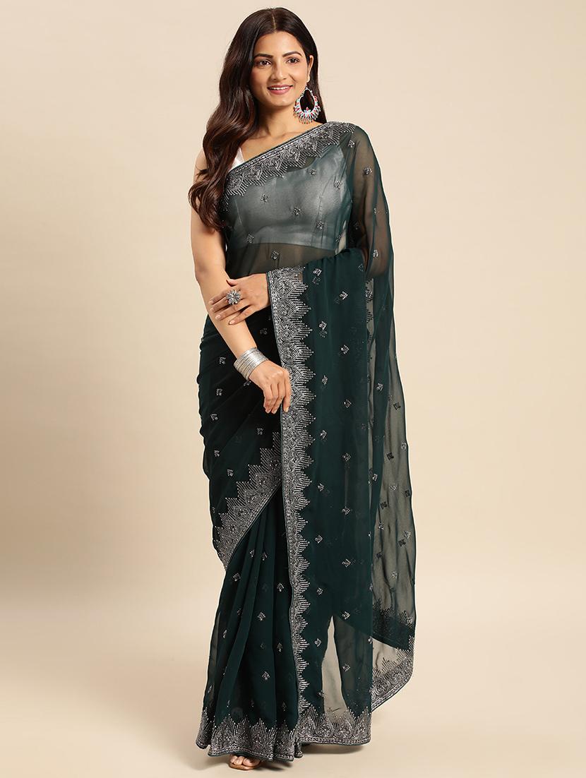 women solid with work embroidered saree with blouse