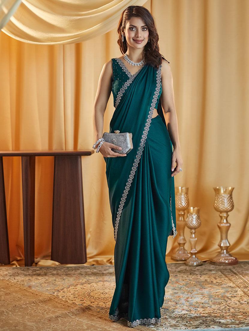 women solid embellished bordered saree with blouse - 21949614 -  Zoom Image - 0