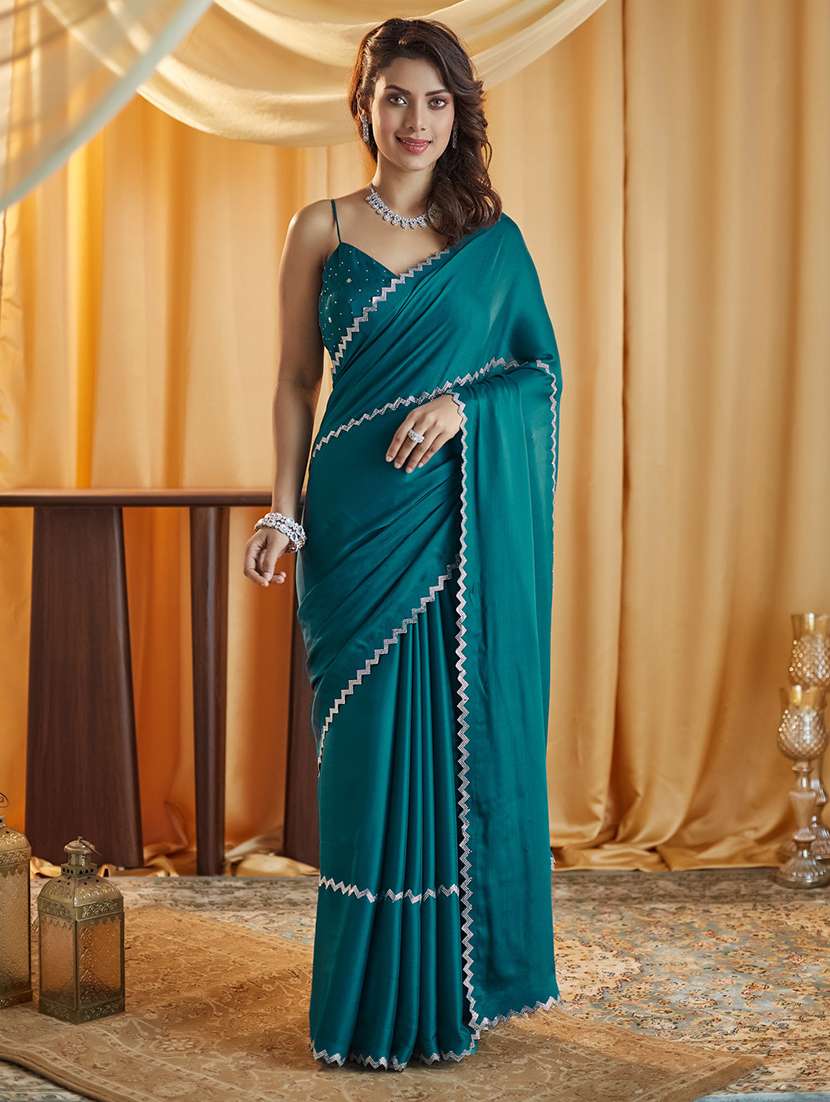 women solid with work embellished saree with blouse - 21949615 -  Standard Image - 1