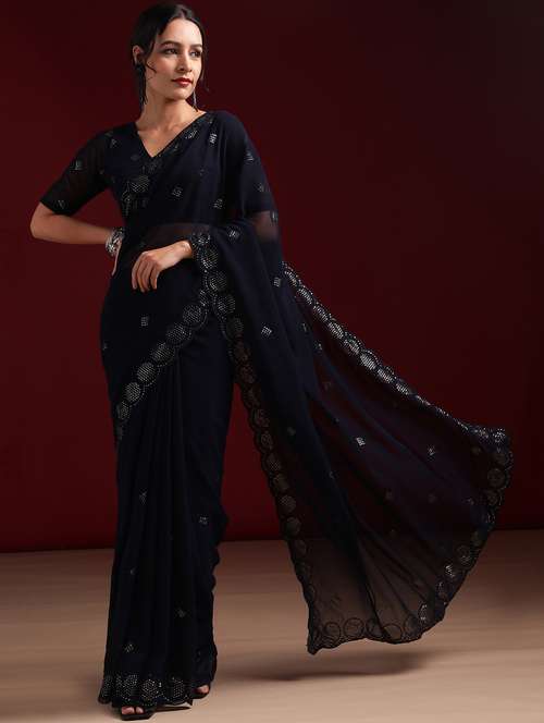 women solid with work embellished saree with blouse