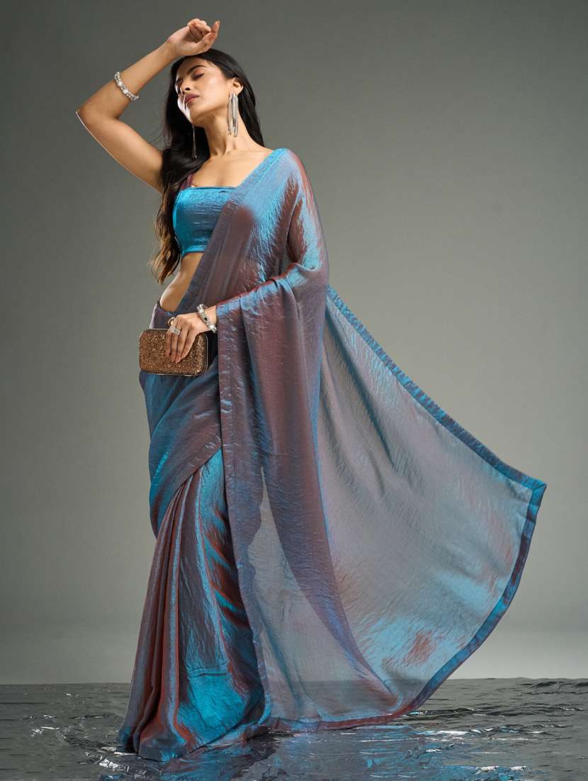 women solid plain saree with blouse - 21949625 - Standard Image - 4
