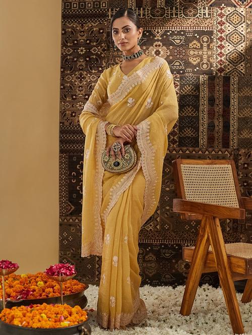 women solid with work embroidered saree with blouse - 21949626 -  Standard Image - 0