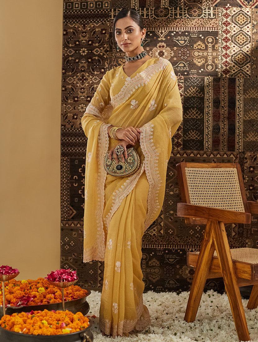 women solid with work embroidered saree with blouse - 21949626 -  Zoom Image - 0