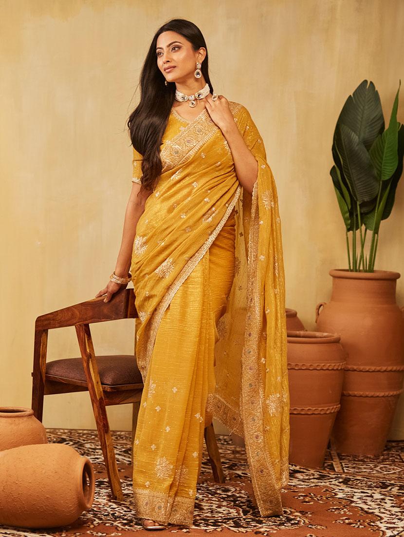 women solid with work embroidered saree with blouse - 21949631 -  Standard Image - 1