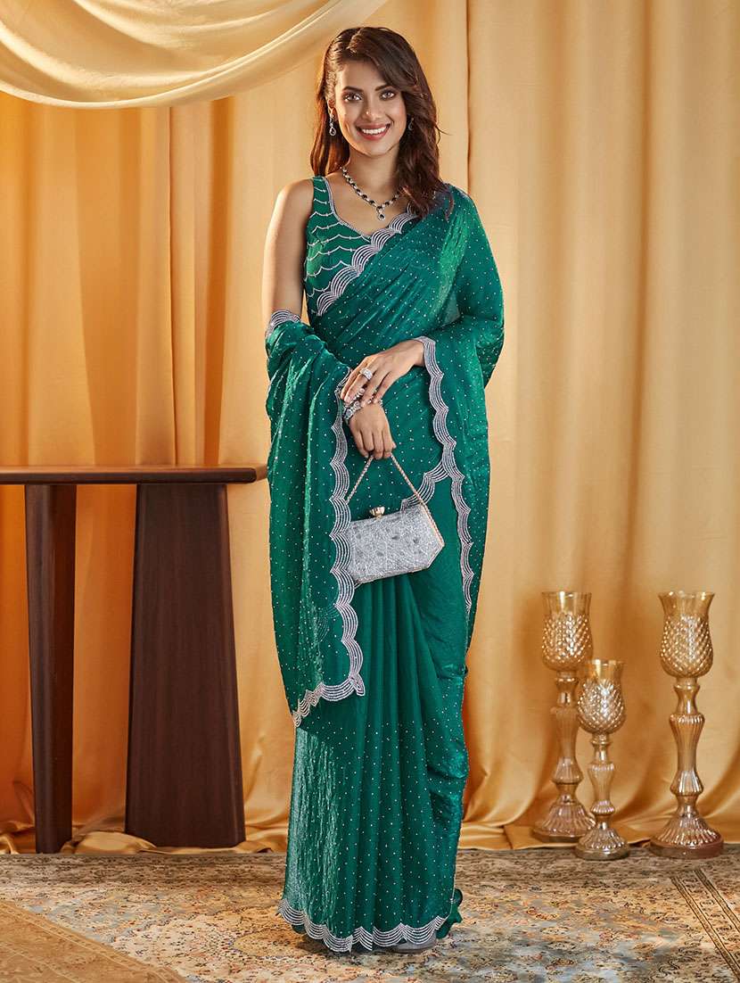 women solid with work embellished saree with blouse