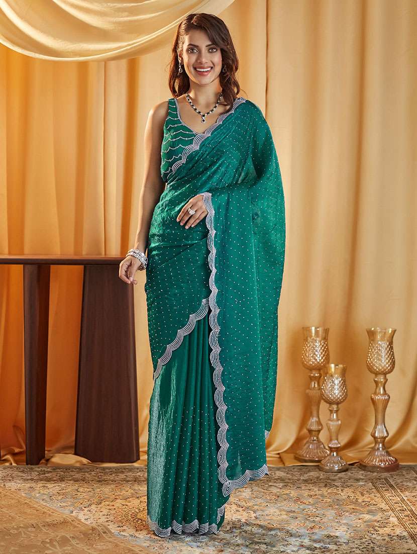 women solid with work embellished saree with blouse - 21949632 -  Standard Image - 1