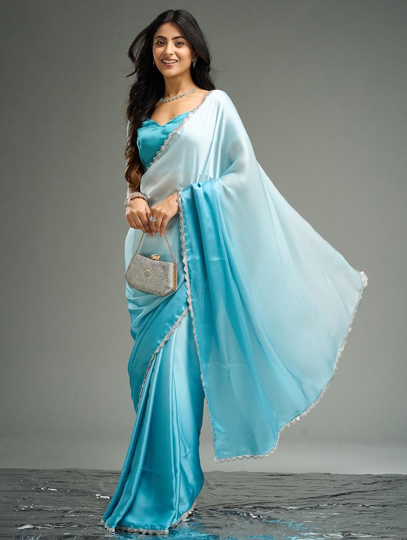 women ombre embellished bordered saree with blouse - 21949637 - Standard Image - 4