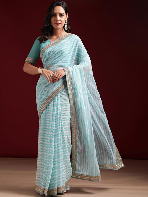 women striped bordered saree with blouse - 21949640 - Standard Image - 0