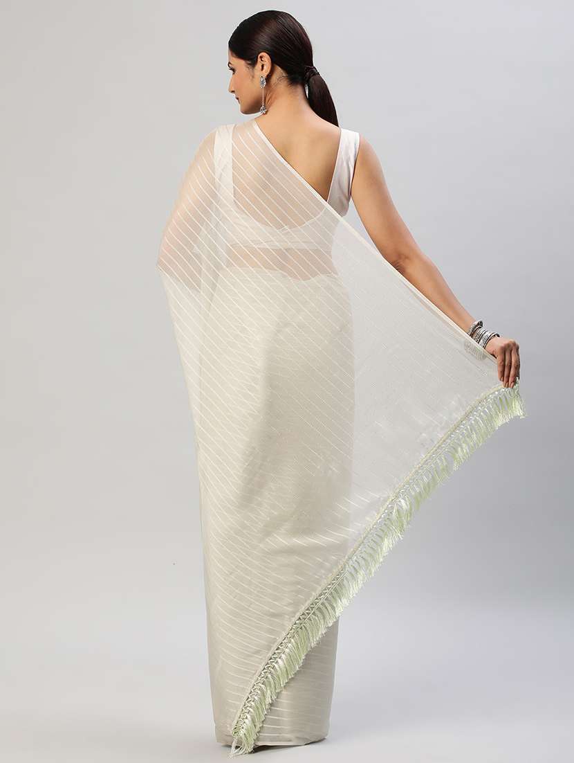 women striped embellished saree with blouse - 21949641 -  Standard Image - 1