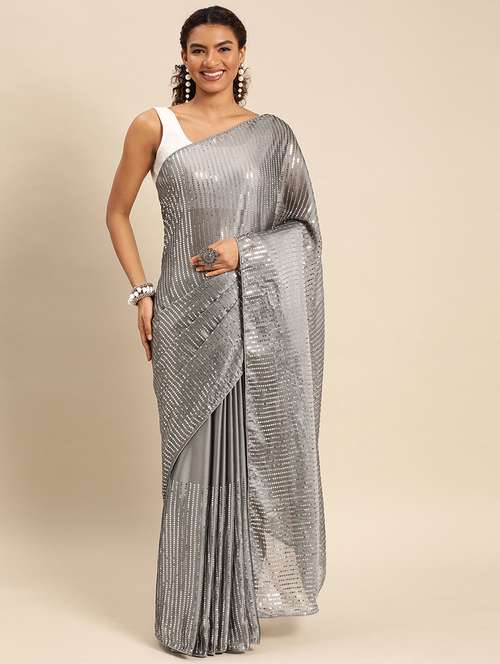 women solid with work embellished saree with blouse - 21949647 -  Standard Image - 0