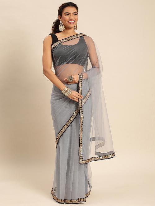 women solid with bordered saree with blouse - 21949650 -  Standard Image - 0