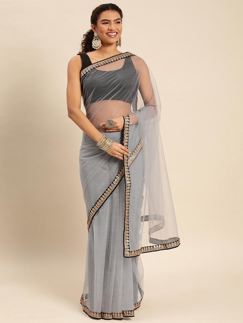 women solid with bordered saree with blouse - 21949650 -  Zoom Image - 0