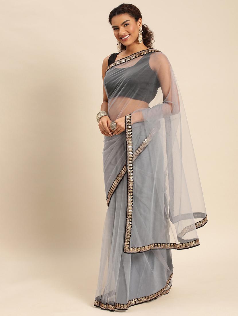 women solid with bordered saree with blouse - 21949650 -  Standard Image - 1