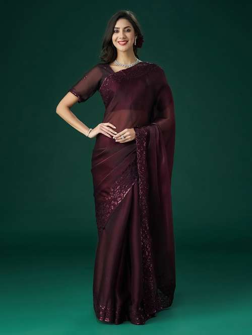 women solid with bordered saree with blouse - 21949656 -  Standard Image - 0