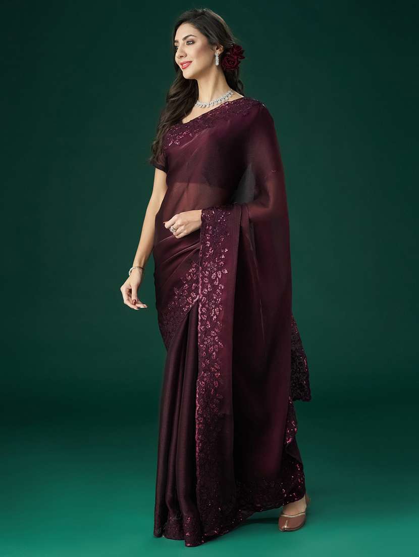women solid with bordered saree with blouse - 21949656 - Standard Image - 1