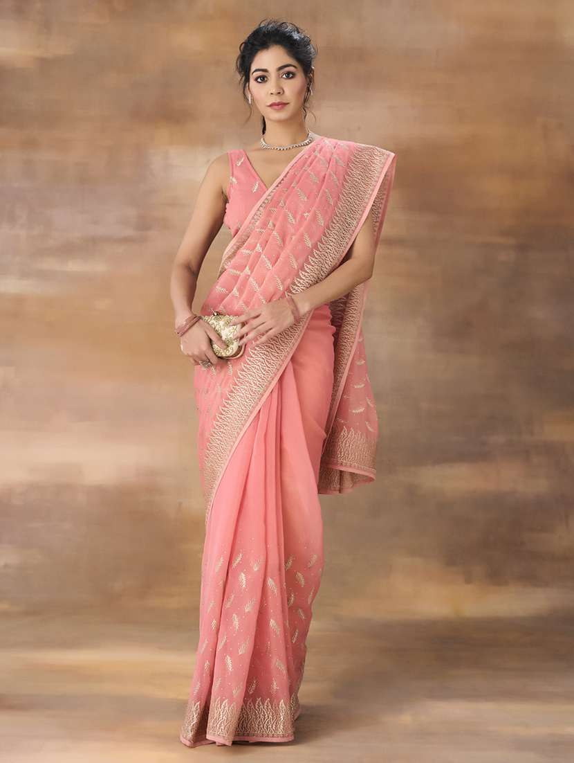 women solid with work embroidered saree with blouse - 21949662 -  Standard Image - 1
