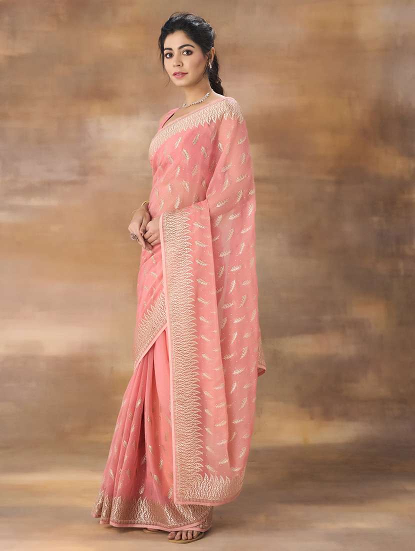 women solid with work embroidered saree with blouse - 21949662 -  Standard Image - 4