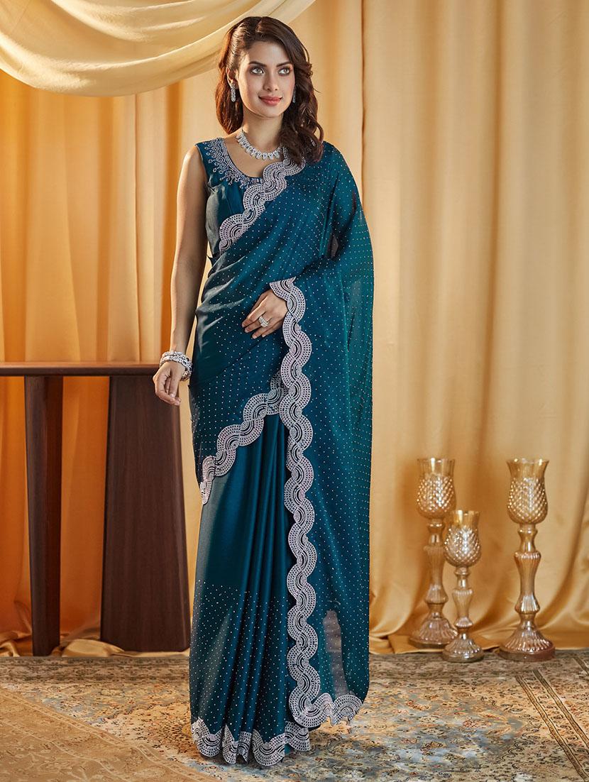 women solid with work embellished saree with blouse - 21949663 -  Standard Image - 1