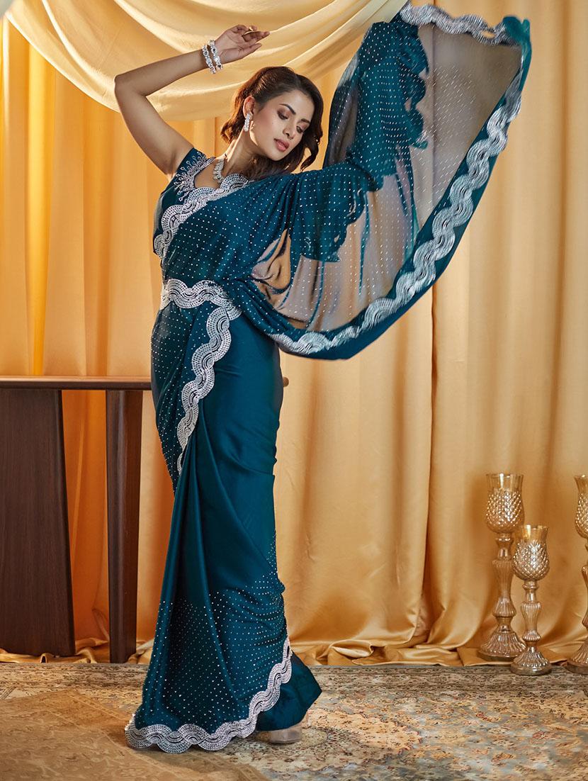 women solid with work embellished saree with blouse - 21949663 - Standard Image - 4