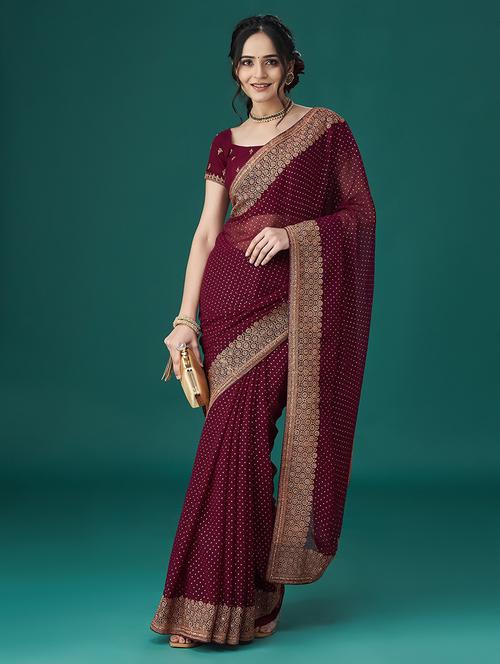 women solid with work embroidered saree with blouse - 21949669 - Standard Image - 0