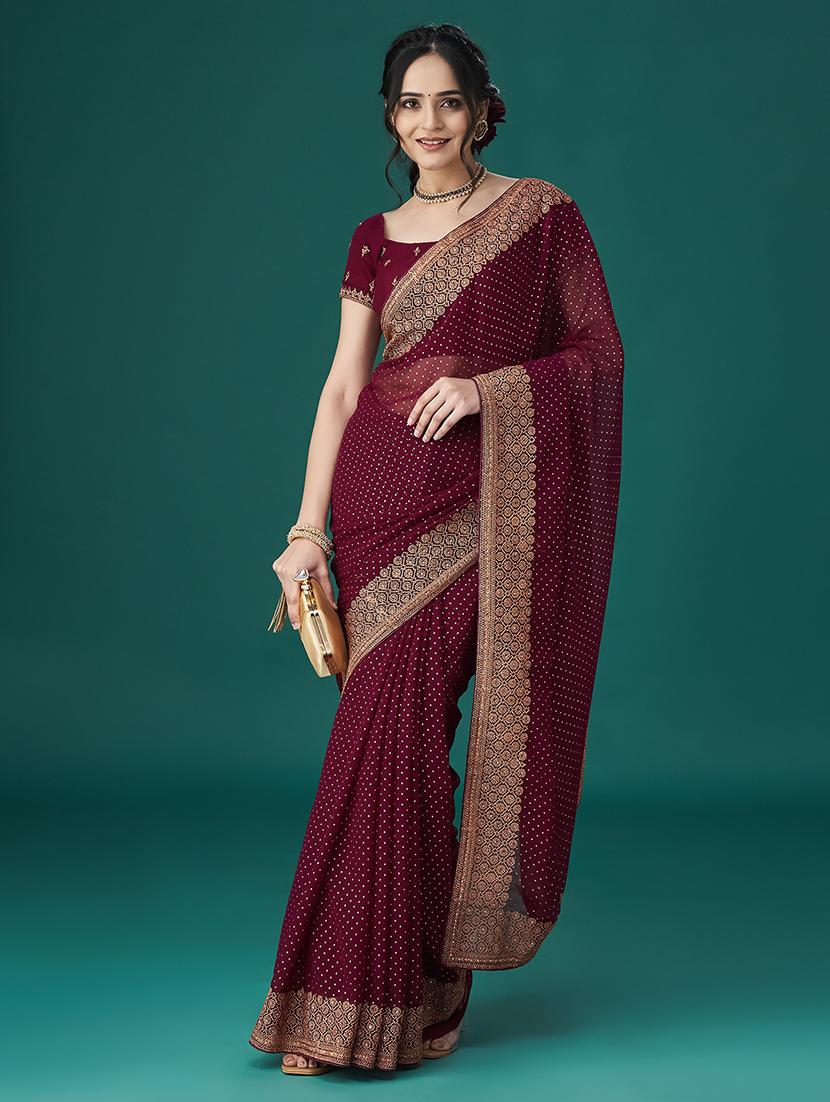 women solid with work embroidered saree with blouse - 21949669 - Zoom Image - 0