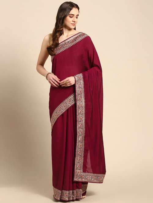 women solid with bordered saree with blouse - 21949673 -  Standard Image - 0