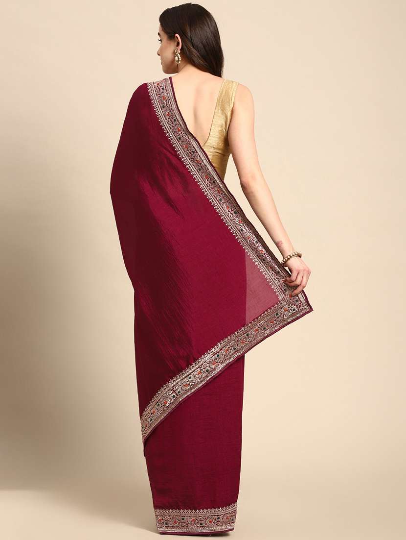 women solid with bordered saree with blouse - 21949673 - Standard Image - 1
