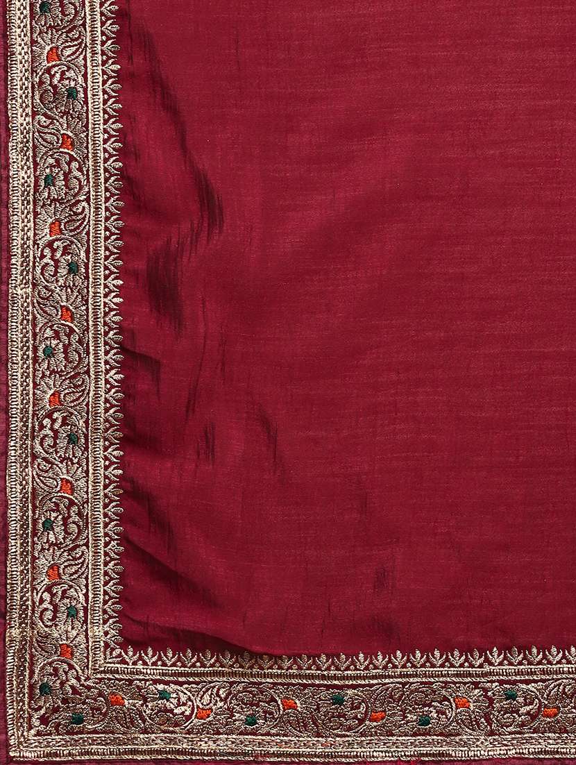 women solid with bordered saree with blouse - 21949673 - Standard Image - 4