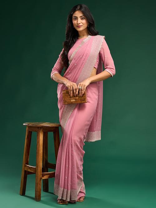 women solid with work embroidered saree with blouse - 21949675 -  Standard Image - 0