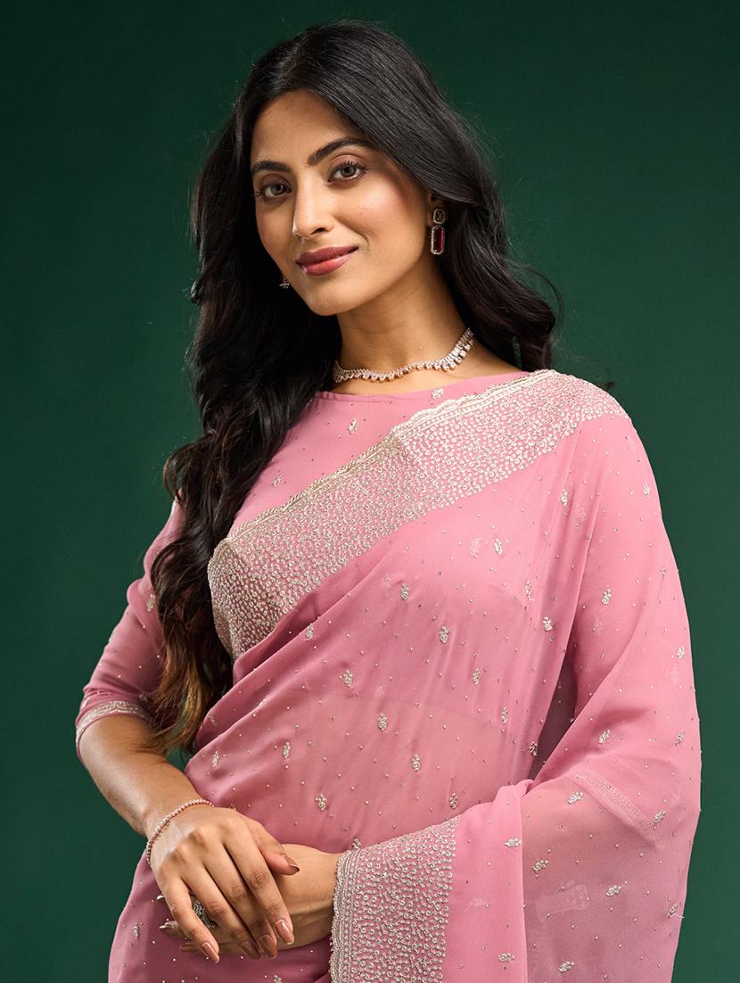 women solid with work embroidered saree with blouse - 21949675 - Standard Image - 4