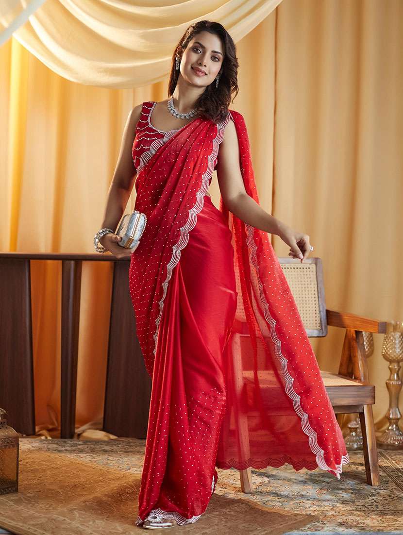 Women Solid With Work Embellished Saree With Blouse