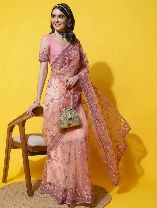 women solid with work embroidered saree with blouse - 21949679 - Standard Image - 0