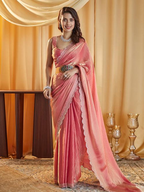 women solid with bordered saree with blouse - 21949681 - Standard Image - 0