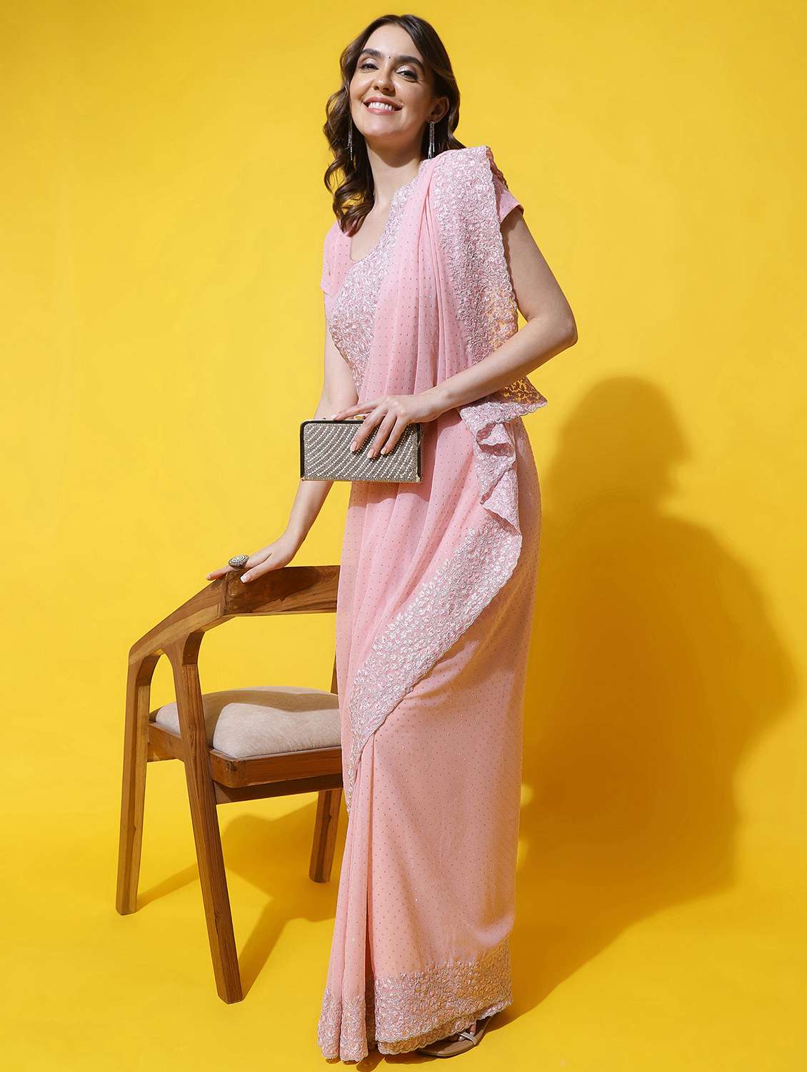 women solid with work embroidered saree with blouse