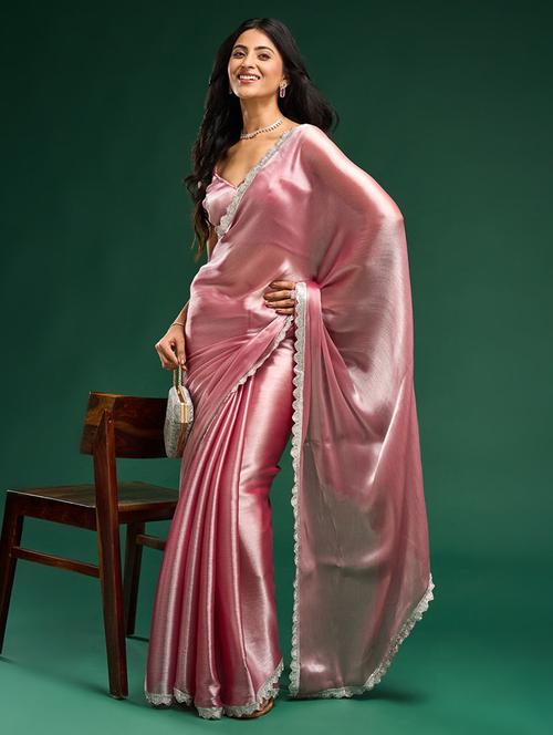 women solid embellished bordered saree with blouse - 21949685 - Standard Image - 0