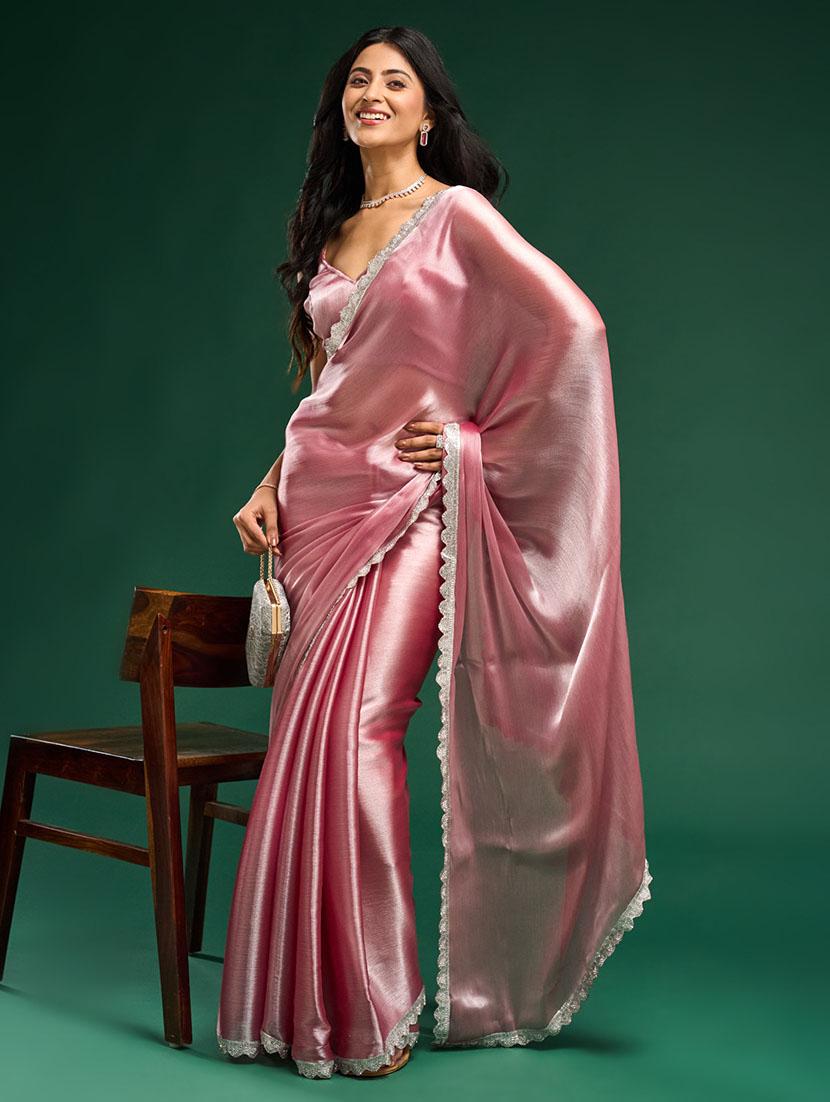women solid embellished bordered saree with blouse - 21949685 - Zoom Image - 0