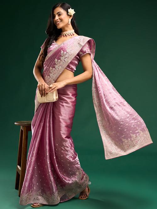 women solid with work embroidered saree with blouse - 21949686 - Standard Image - 0