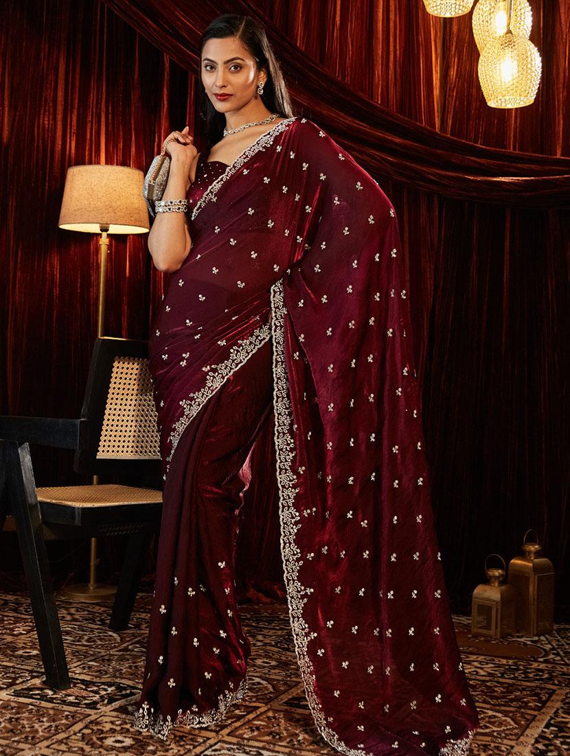 women solid with work embroidered saree with blouse - 21949688 -  Zoom Image - 0