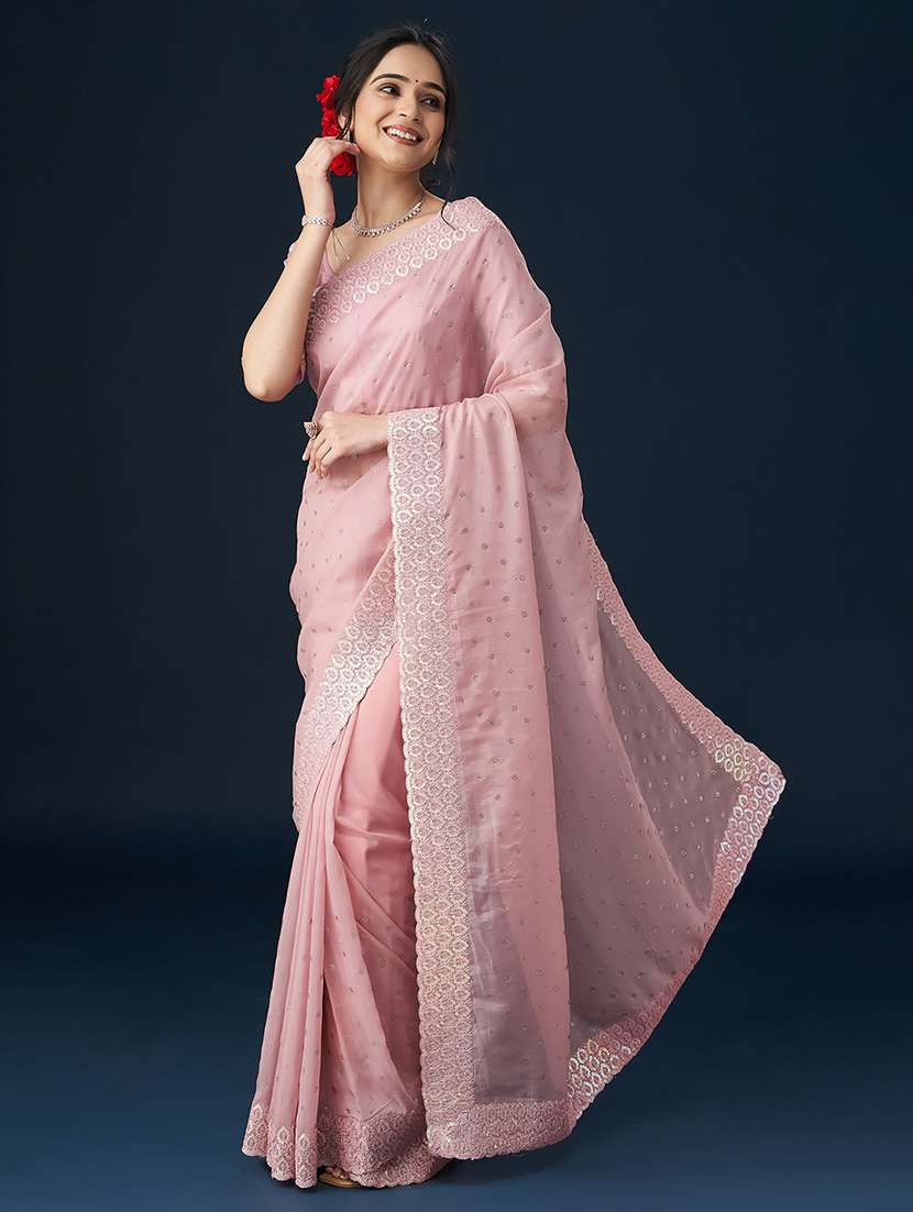 women solid with work embroidered saree with blouse - 21949689 - Standard Image - 1