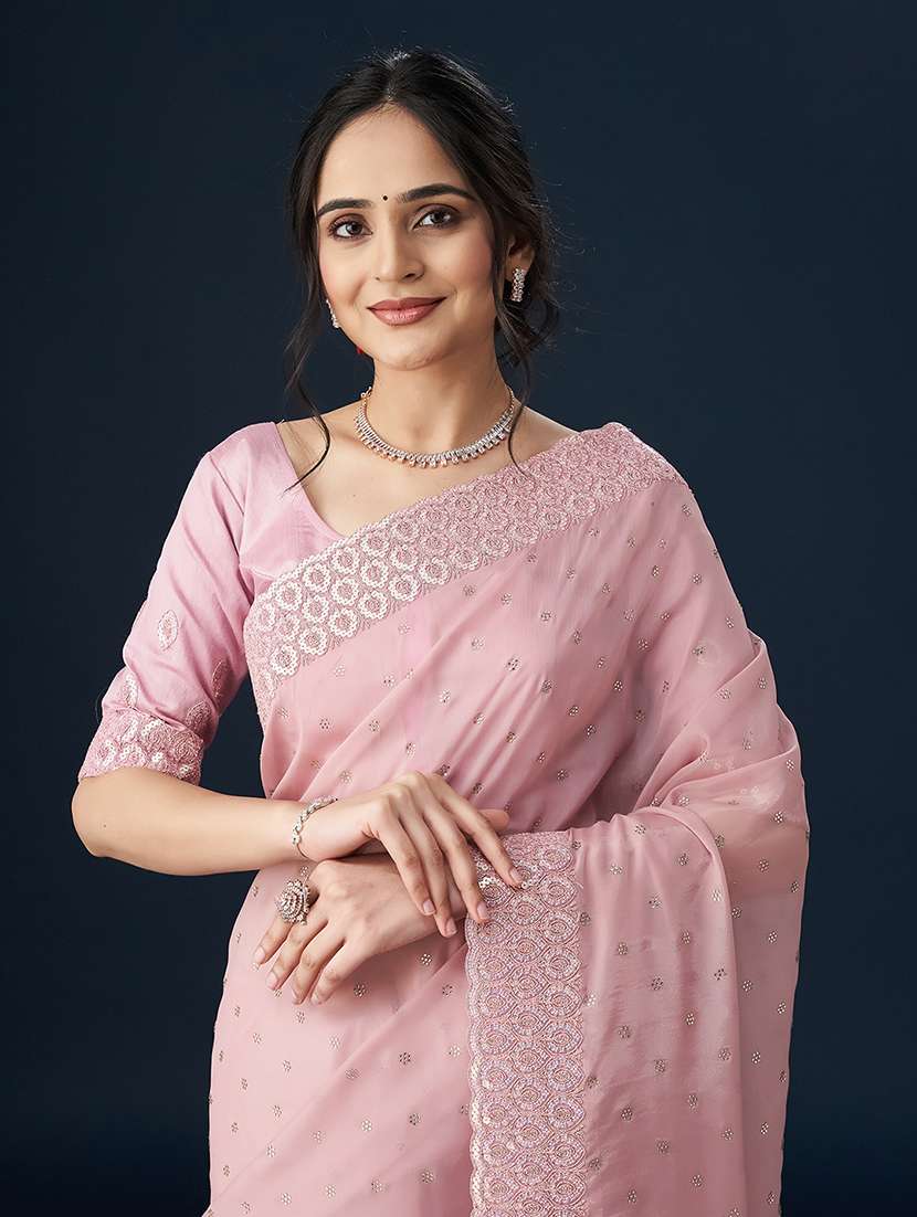 women solid with work embroidered saree with blouse - 21949689 - Standard Image - 4