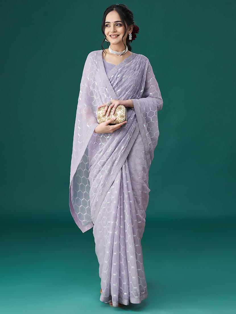 women solid with work embroidered saree with blouse - 21949690 - Standard Image - 1